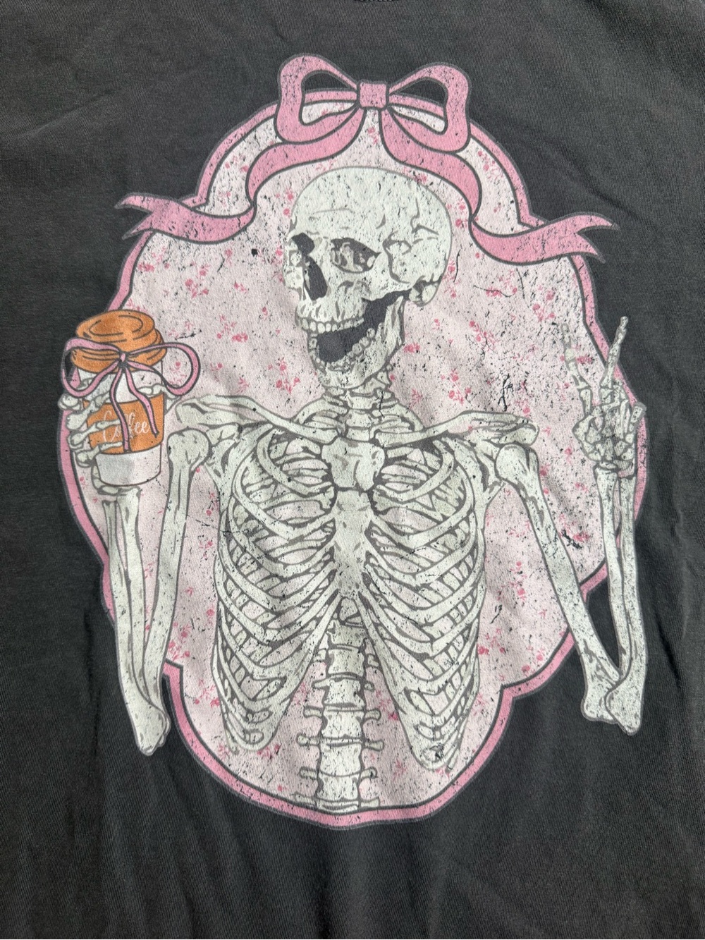 Comfort Colors Pepper Tee with Pink and White Skeleton Graphic - Picture 4 of 6